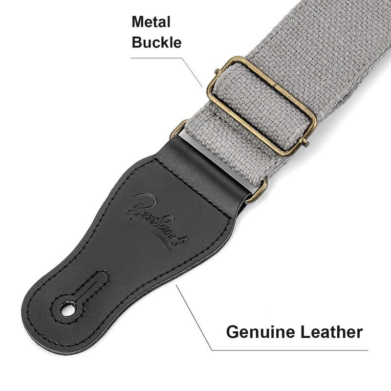 BestSounds Guitar Strap 100% Soft Cotton Genuine Leather Ends Strap for Acoustic Guitar, Electric Guitar, Bass & Mandolins (Coffee) - Image 3